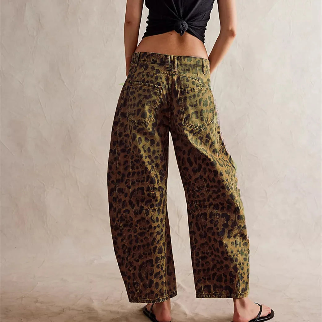 Women Leopard Barrel Jeans