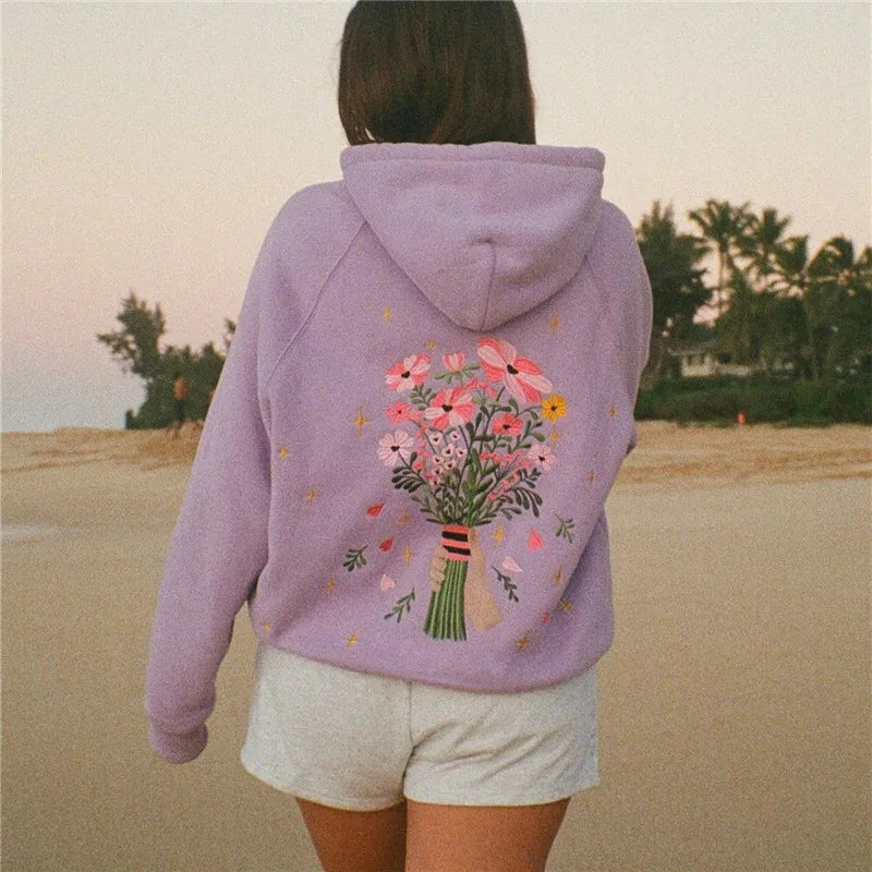 Women Y2k Graphic Floral Print Hoodies