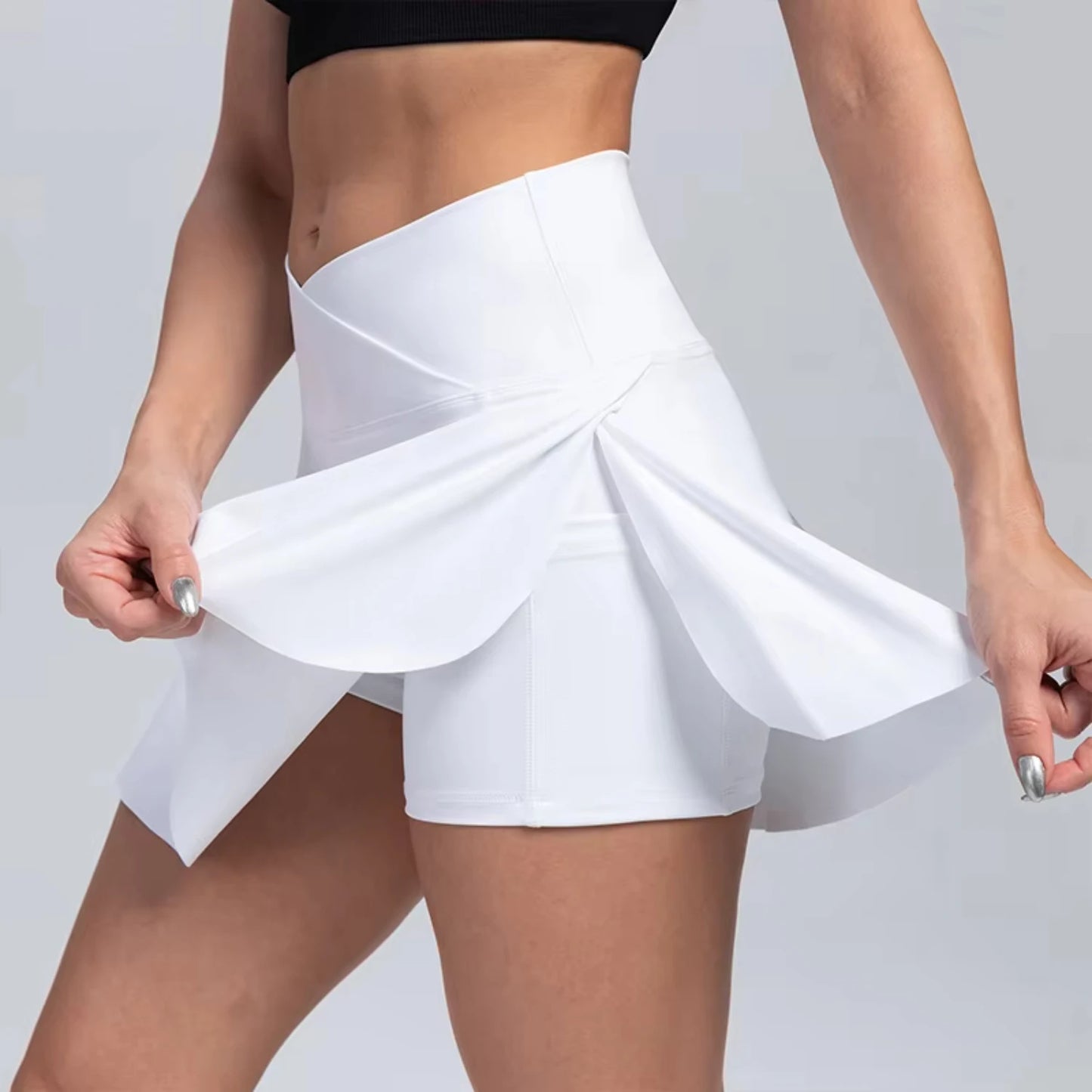 High Waisted Crossover Tennis Skirt