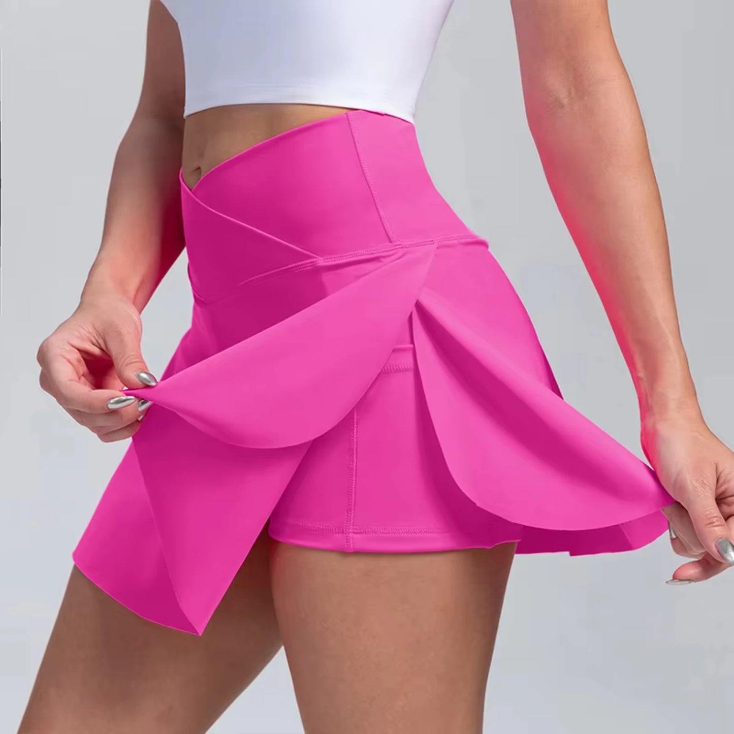 High Waisted Crossover Tennis Skirt