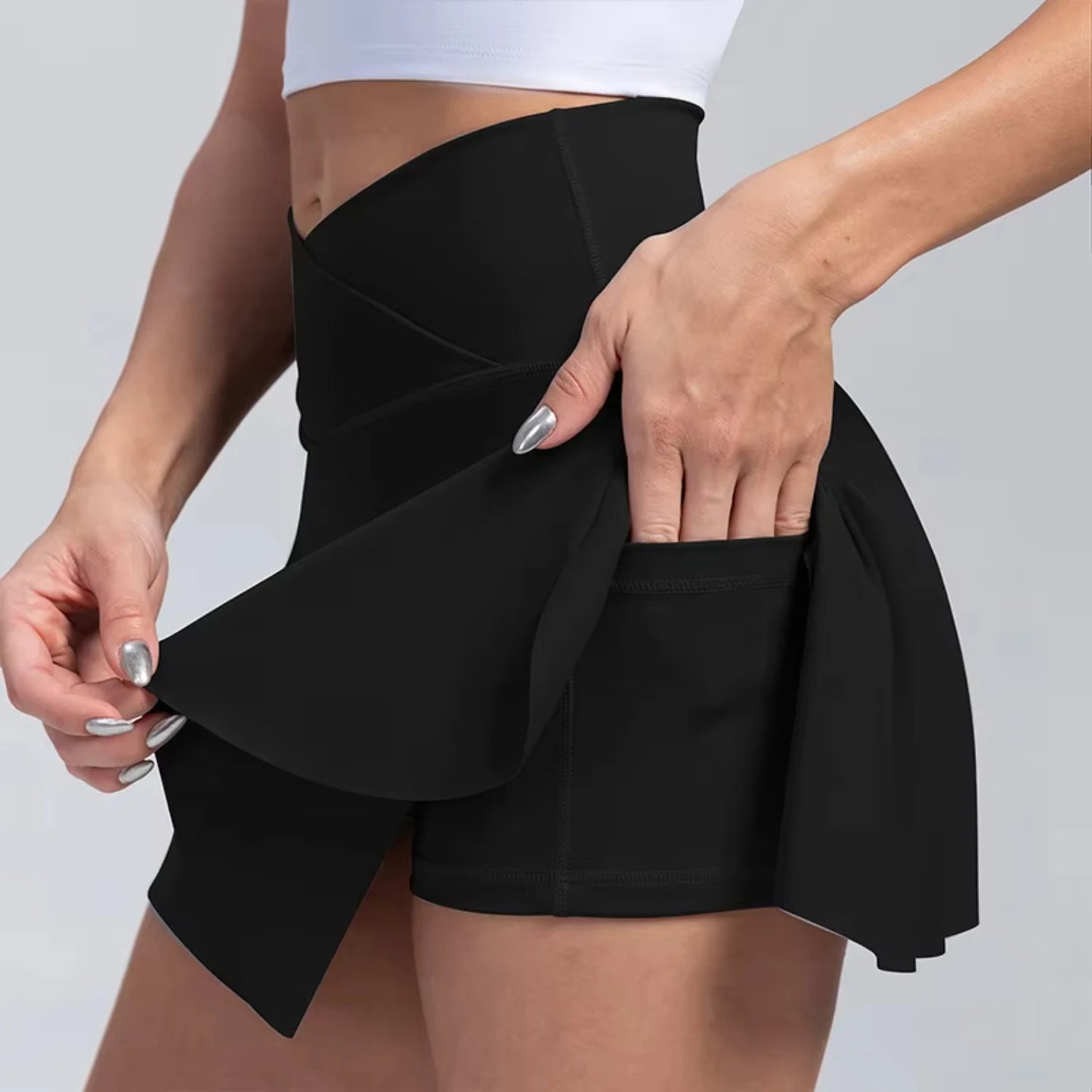 High Waisted Crossover Tennis Skirt