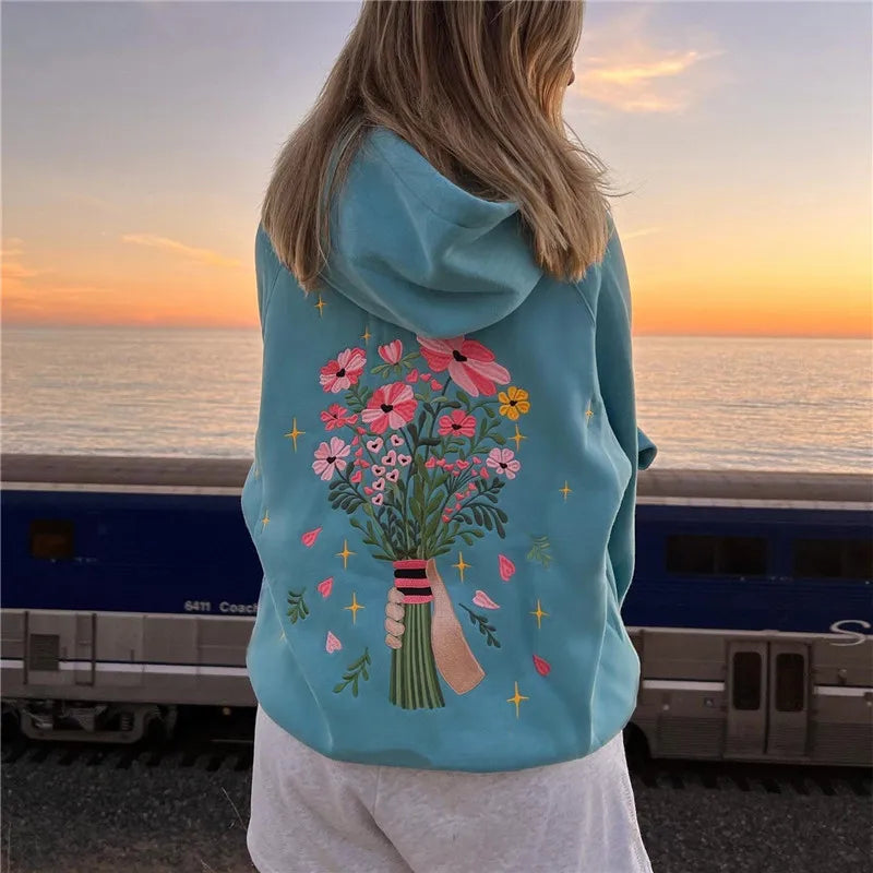 Women Y2k Graphic Floral Print Hoodies