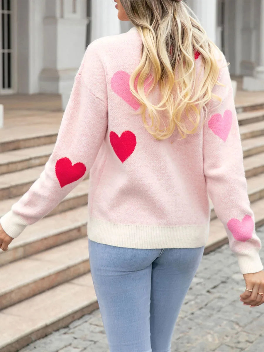 Womens Heart Print Long Sleeve Sweaters