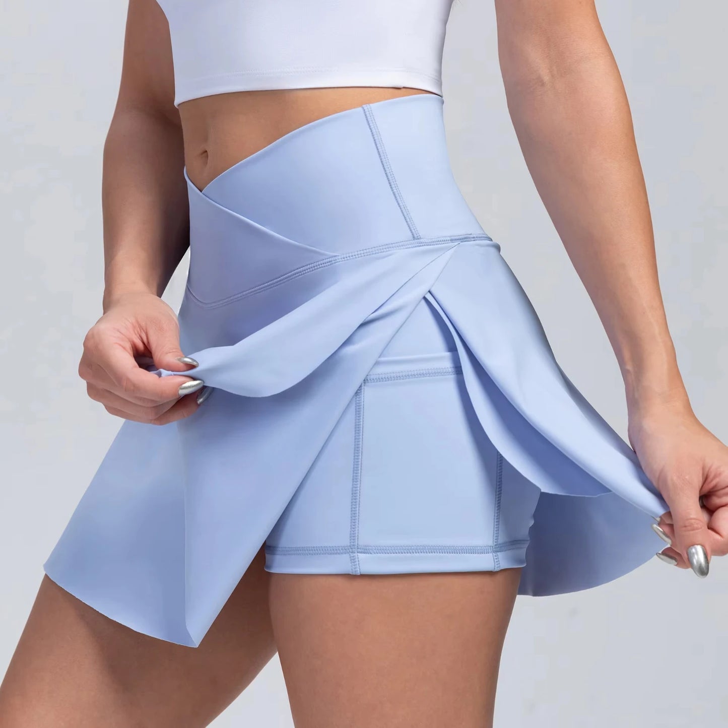 High Waisted Crossover Tennis Skirt