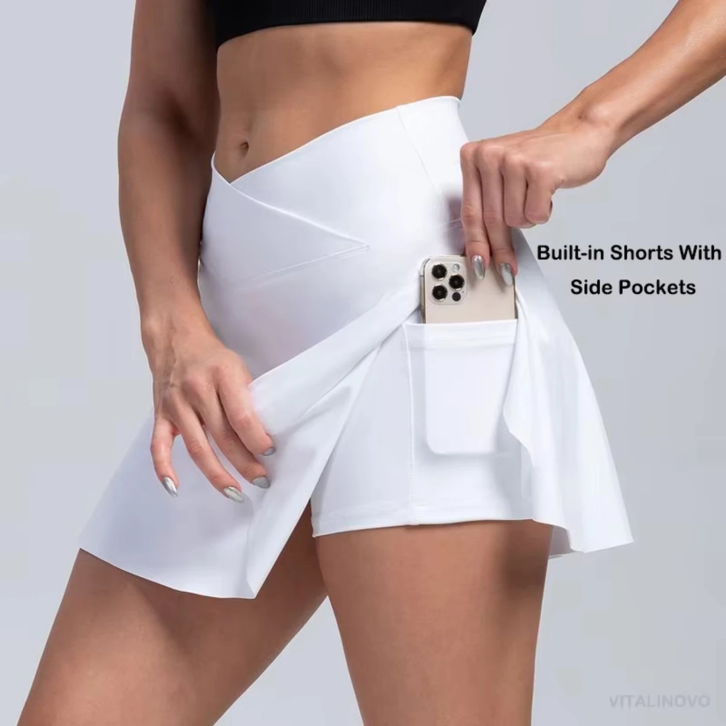 High Waisted Crossover Tennis Skirt