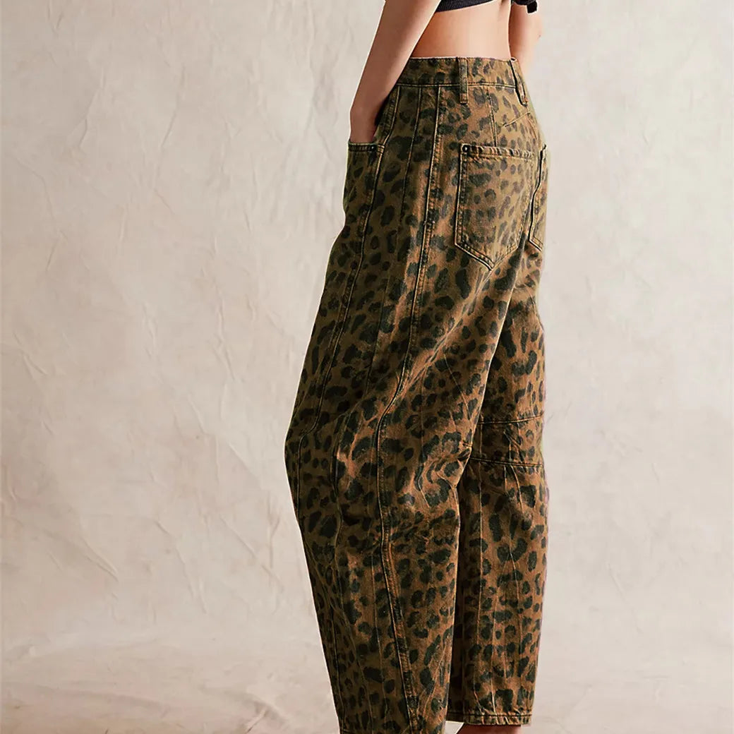 Women Leopard Barrel Jeans