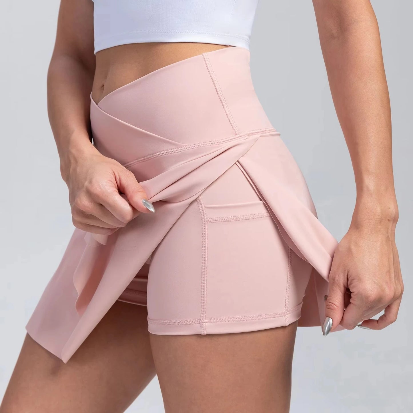 High Waisted Crossover Tennis Skirt