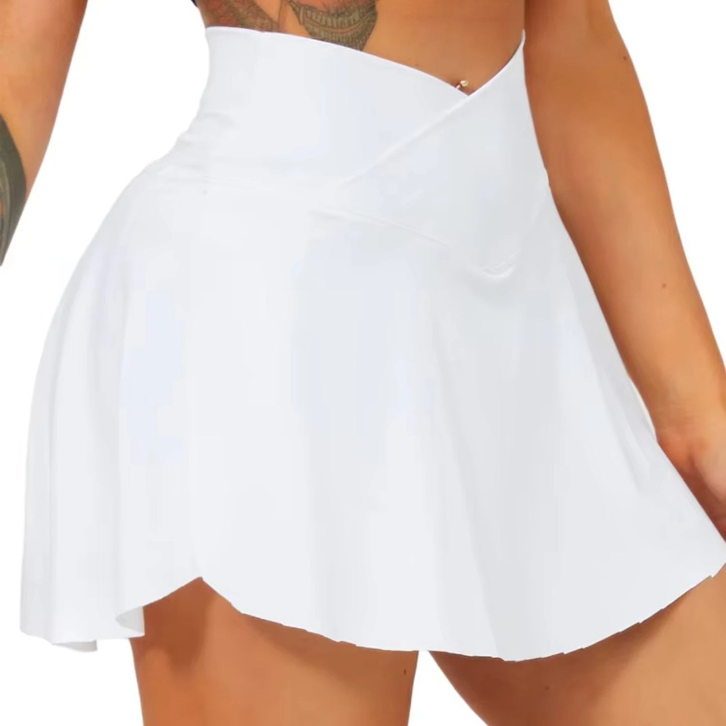 High Waisted Crossover Tennis Skirt