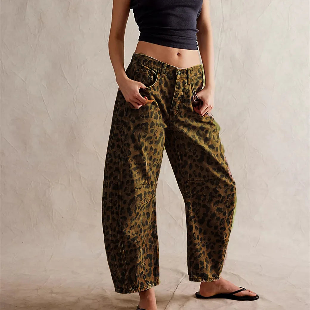 Women Leopard Barrel Jeans