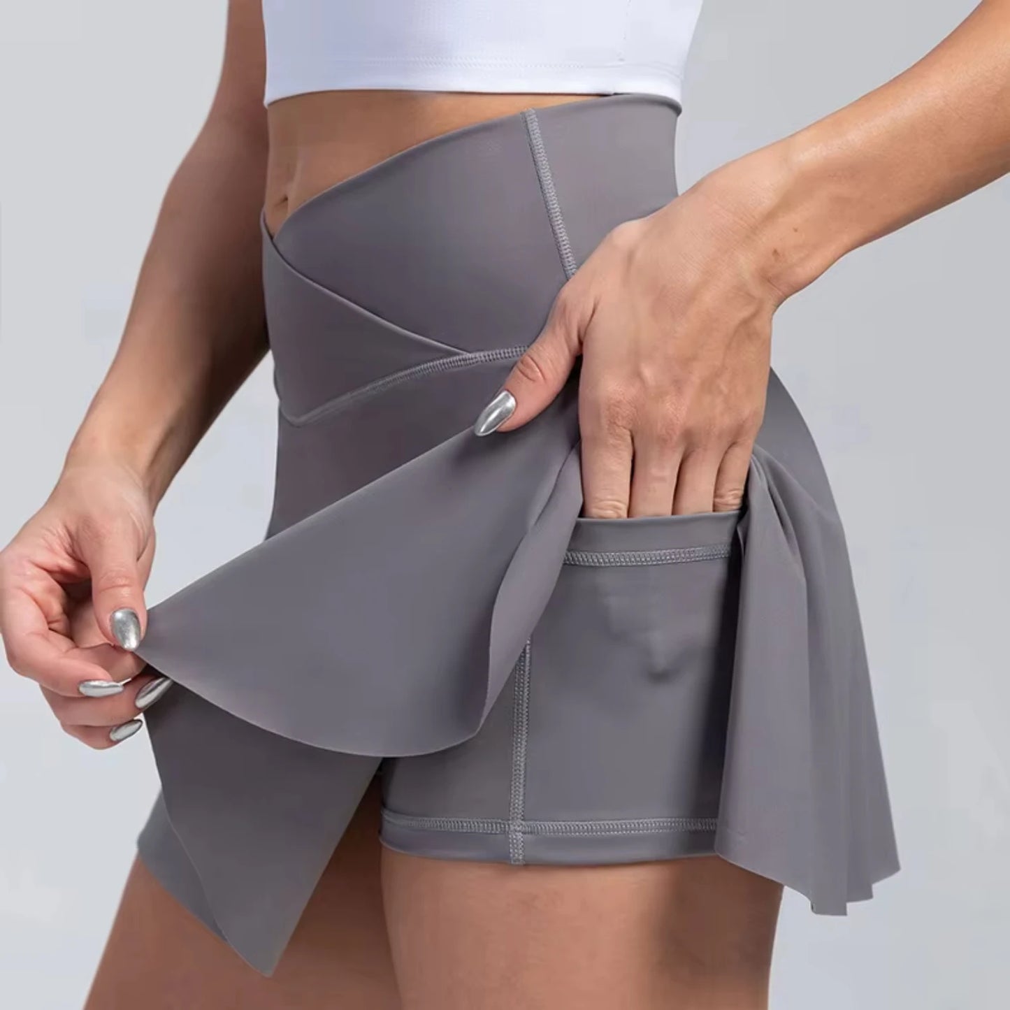 High Waisted Crossover Tennis Skirt